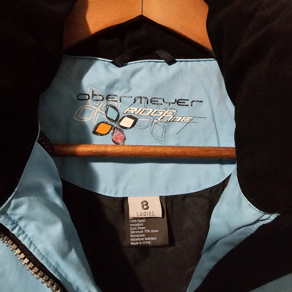 Obermeyer Ridge Line Down-Filled Ski Jacket Black/Sky Blue– Women’s Size 8 - Picture 8 of 13